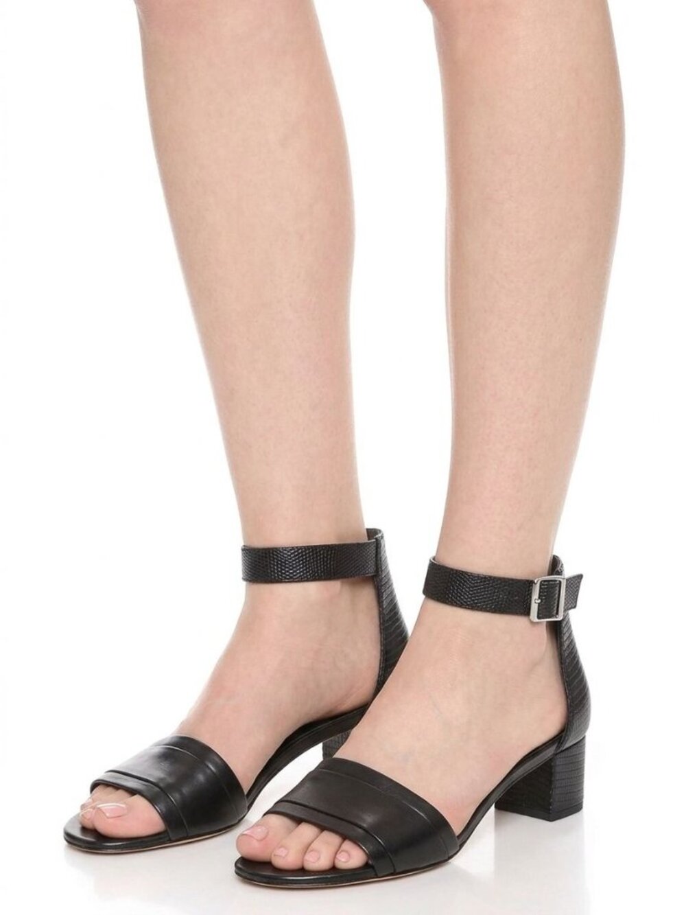 Vince Raine Leather Sandal Black 8.5 Lizard Embossed Block Heel